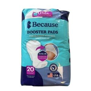 Because Premium Incontinence Booster Pads for Men and Women White 20 Count